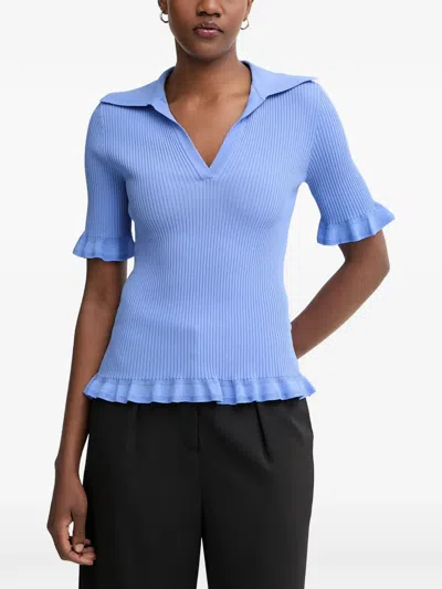 Luisa Spagnoli Censito Ruffle-trim Ribbed-knit Top In Purple