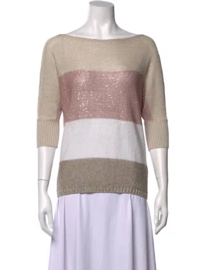 Pre-owned Luisa Spagnoli Colorblock Pattern Bateau Neckline Sweater In Neutral