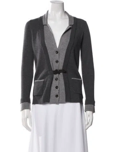 Pre-owned Luisa Spagnoli Colorblock Pattern V-neck Sweater In Gray