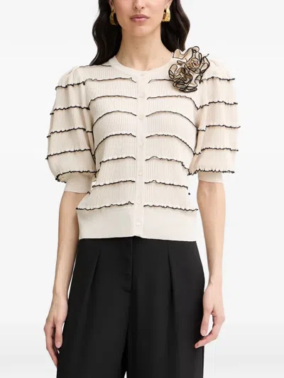 Luisa Spagnoli Comuni Ruffled Floral-appliqué Cardigan In Neutral