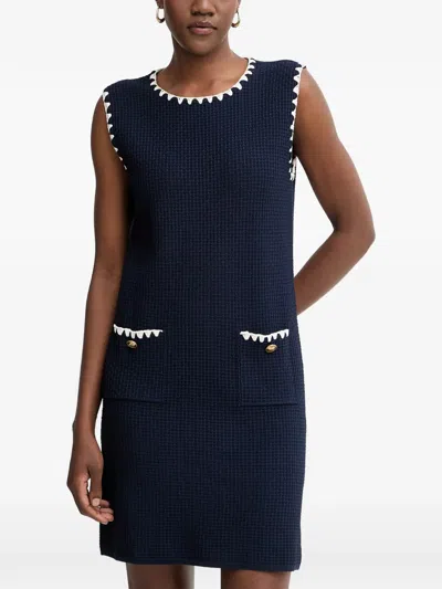 Luisa Spagnoli Corriera Crochet-trim Basket-weave Mini Dress In Blue