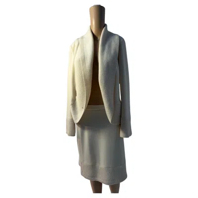 Pre-owned Luisa Spagnoli Cream Wool Skirt Suit Size 44 In White
