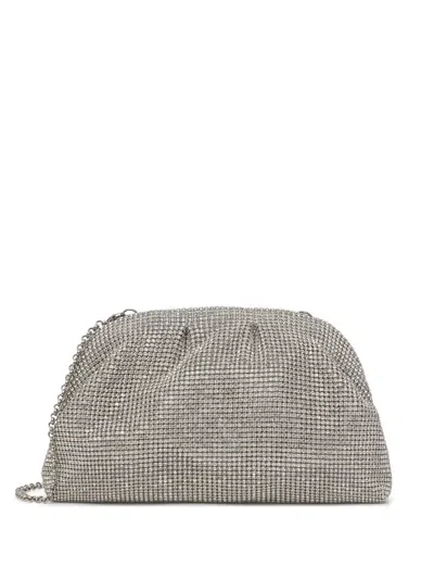 Luisa Spagnoli Crystal-embellished Ruched Clutch Bag In Silver