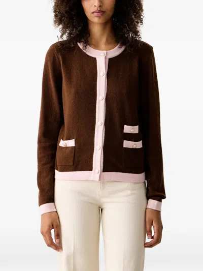 Luisa Spagnoli Cuoricino Contrast-trim Button-up Cardigan In Brown