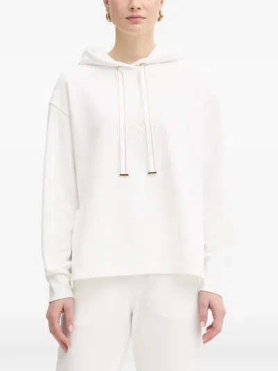 Luisa Spagnoli Drawstring Embroidered Hoodie In White