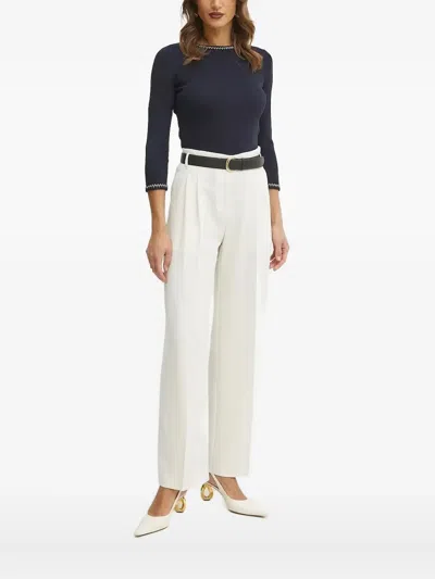 Luisa Spagnoli Embellished-collar Quarter-sleeve T-shirt In Blue