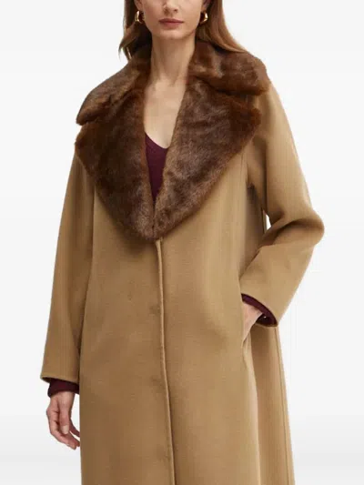 Luisa Spagnoli Faux Fur-collar Coat In Brown