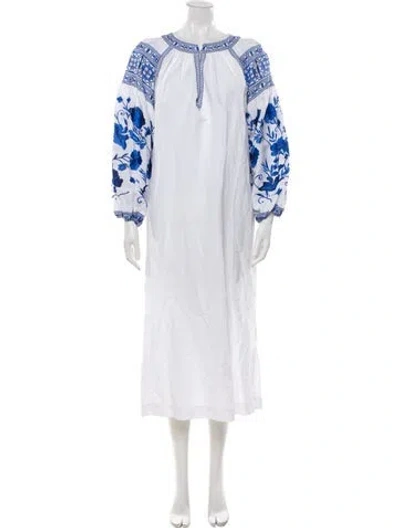 Pre-owned Luisa Spagnoli Floral Print Long Dress In White