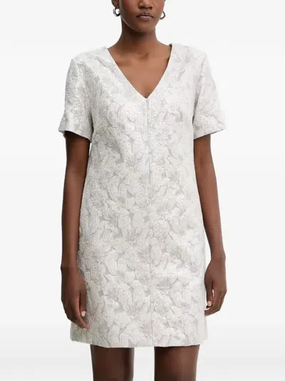 Luisa Spagnoli Floral V-neck Mini Dress In White