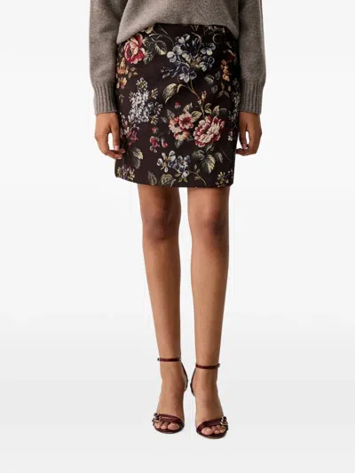 Luisa Spagnoli Floral-tapestry Buckle-detail Straight Mini Skirt In Multi
