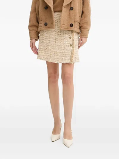 Luisa Spagnoli Freccia Button Fringed-trim Mini Skirt In Neutral