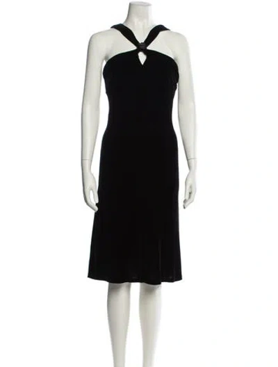 Pre-owned Luisa Spagnoli Halterneck Midi Length Dress In Black