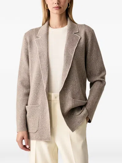 Luisa Spagnoli Herringbone-knit Notch-lapel Cardigan In Neutral
