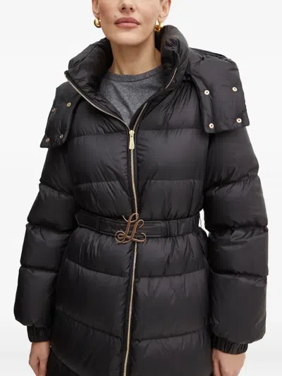 Luisa Spagnoli Hooded Belted Puffer Coat In Black