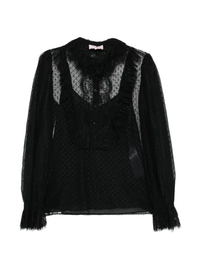 Luisa Spagnoli Lace And Tulle Blouse In Black