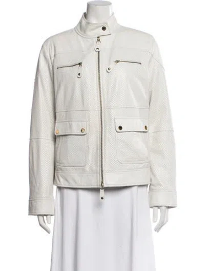 Pre-owned Luisa Spagnoli Leather Biker Jacket In White