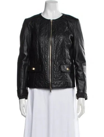 Pre-owned Luisa Spagnoli Leather Tweed Pattern Jacket In Blue