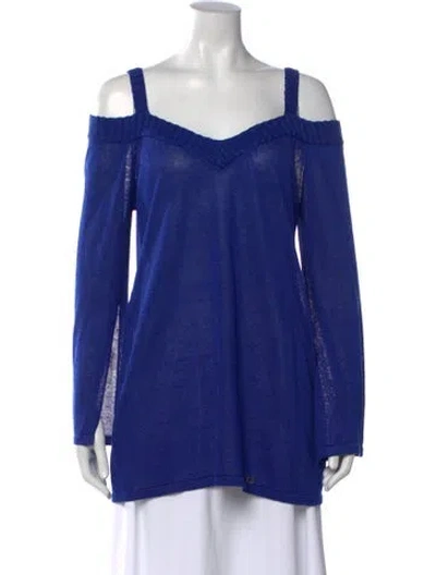 Pre-owned Luisa Spagnoli Linen V-neck Sweater In Blue