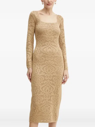 Luisa Spagnoli Long-sleeve Patterned Midi Dress In Neutral