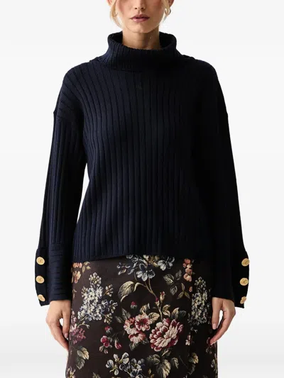 Luisa Spagnoli Mabels Ribbed Button-cuff Sweater In Blue
