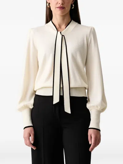 Luisa Spagnoli Maggiolone Lavallière-neckline Puff-sleeve Sweater In Neutral