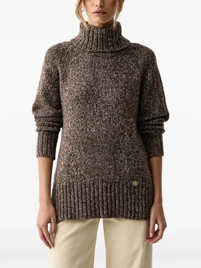 Luisa Spagnoli Magnesite Roll-neck Marl-knit Sweater In Brown