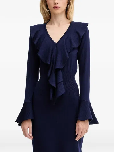Luisa Spagnoli Malimba Ruffled V-neck Midi Dress In Blue