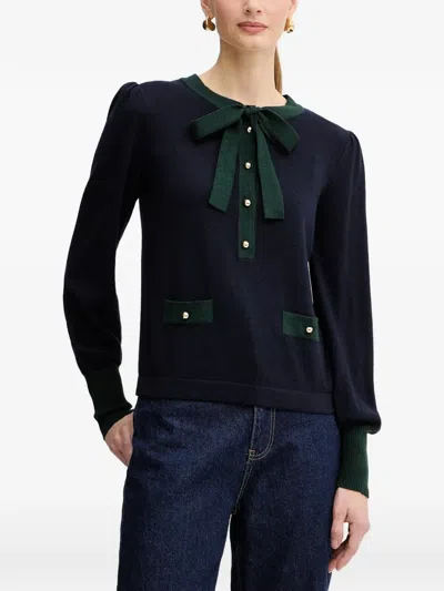 Luisa Spagnoli Maluma Bow Buttoned Sweater In Blue