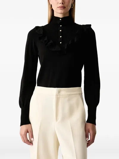 Luisa Spagnoli Maratea Ruffle-trimmed Button-up Sweater In Black