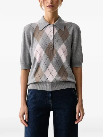 Luisa Spagnoli Marius Argyle-knit Polo Top In Multi