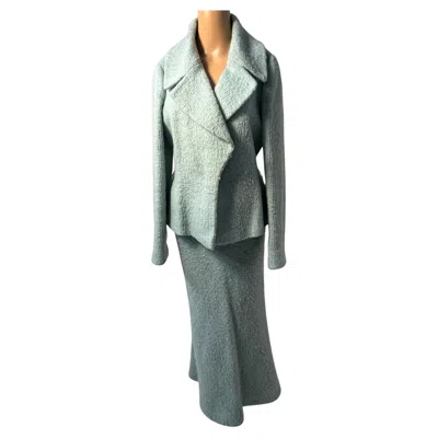Pre-owned Luisa Spagnoli Mint Wool Suit Skirt Set Elegant Vintage In Gray
