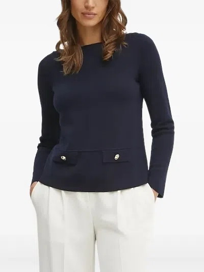 Luisa Spagnoli Monome Boat-neck Buttoned Pullover In Blue