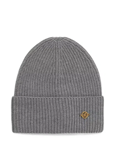Luisa Spagnoli Muni Logo-plaque Ribbed-knit Beanie Hat In Gray