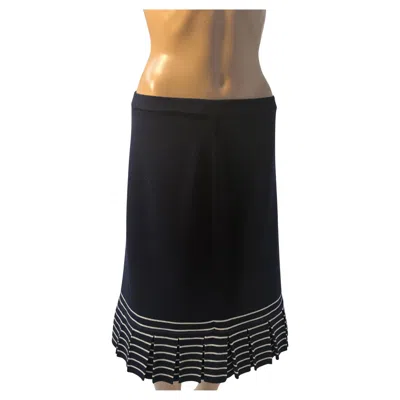 Pre-owned Luisa Spagnoli Navy Knit Skirt Pleated Hem Elegant In Blue