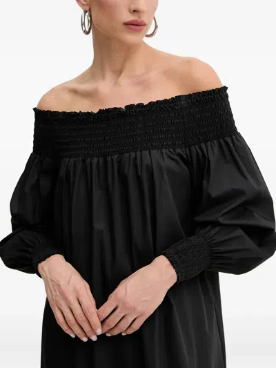Luisa Spagnoli Off-shoulder Smocked Maxi Dress In Black