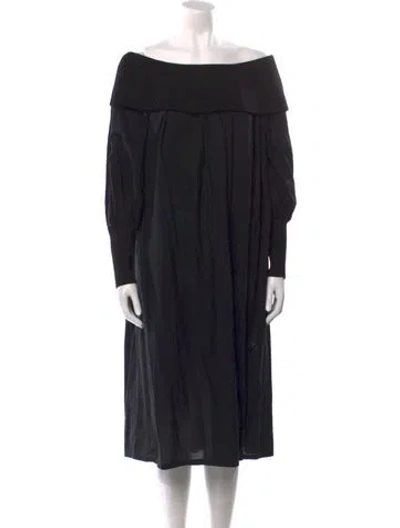 Pre-owned Luisa Spagnoli Off-the-shoulder Midi Length Dress In Black