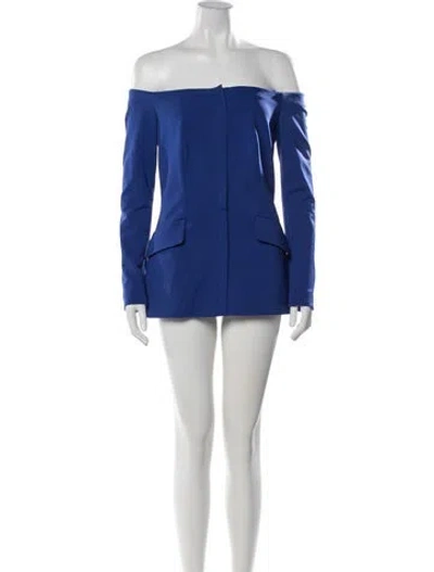 Pre-owned Luisa Spagnoli Off-the-shoulder Mini Dress In Blue