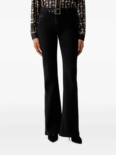 Luisa Spagnoli Oplite Belted Flared Jeans In Animal Print