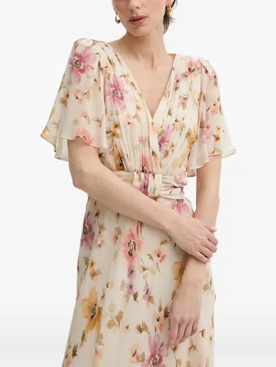 Luisa Spagnoli Panneggio Maxi Floral-print Pleated Dress In Neutral