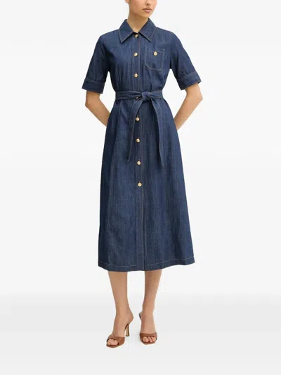 Luisa Spagnoli Periodico Denim Midi Dress In Blue