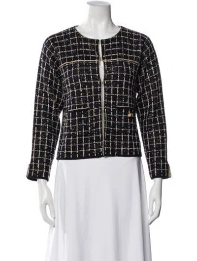 Pre-owned Luisa Spagnoli Plaid Print Crew Neck Sweater In Blue