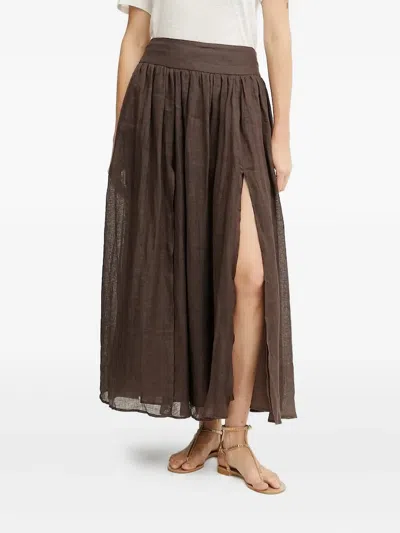 Luisa Spagnoli Pleated Split Skirt In Brown