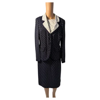 Pre-owned Luisa Spagnoli Polka Dot Suit Skirt Set Elegant Navy White