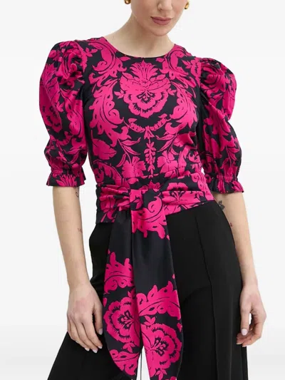 Luisa Spagnoli Puff-sleeve Damask Top In Pink