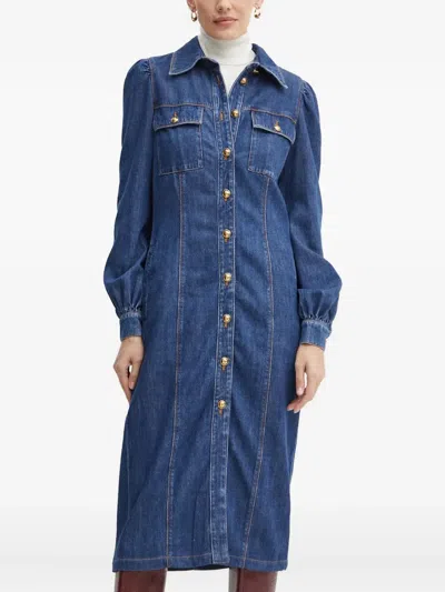 Luisa Spagnoli Puff-sleeve Denim Dress In Blue