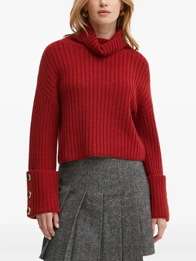 Luisa Spagnoli Ribbed Button-detail Sweater In Red