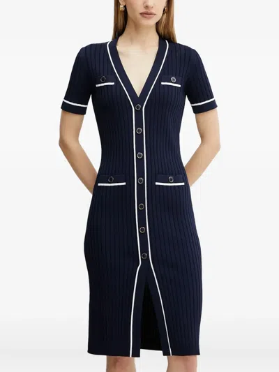 Luisa Spagnoli Ribbed Button-front Dress In Blue