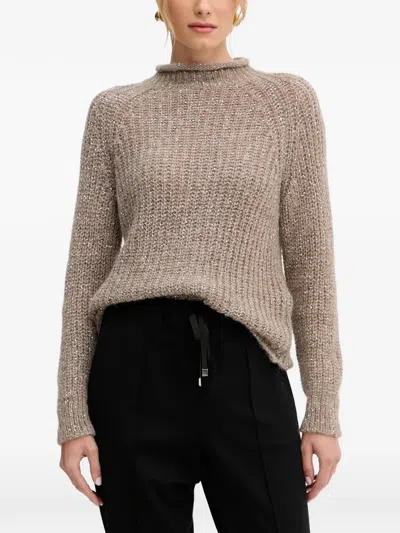 Luisa Spagnoli Ribbed-cuff Sparkle Sweater In Brown