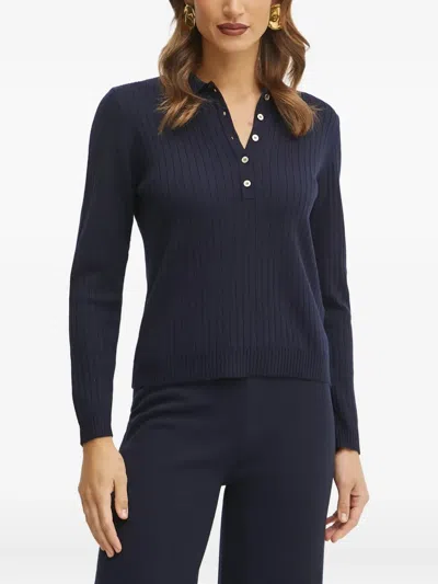 Luisa Spagnoli Ribbed Polo-neck Sweater In Blue