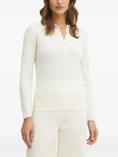 Luisa Spagnoli Ribbed Polo-neck Sweater In White